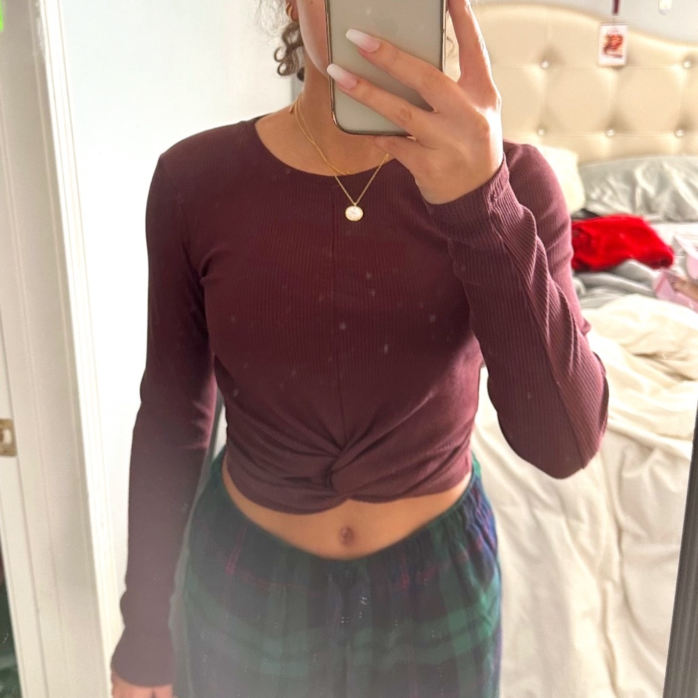 Zara Burgundy Front Knot Top